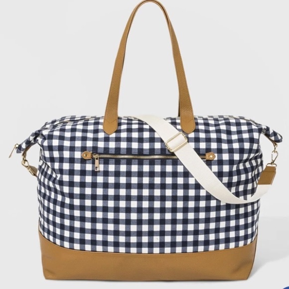 a new day Handbags - Target A New Day Brand White & Blue Patterned Canvas Weekender Bag